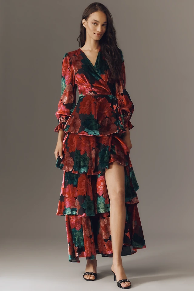 Hutch Wrap Ruffle Velvet Maxi Dress | Hawthorn Mall