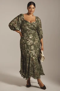 Hutch Printed Twist-Front Puff-Sleeve Ruffle-Hem Dress