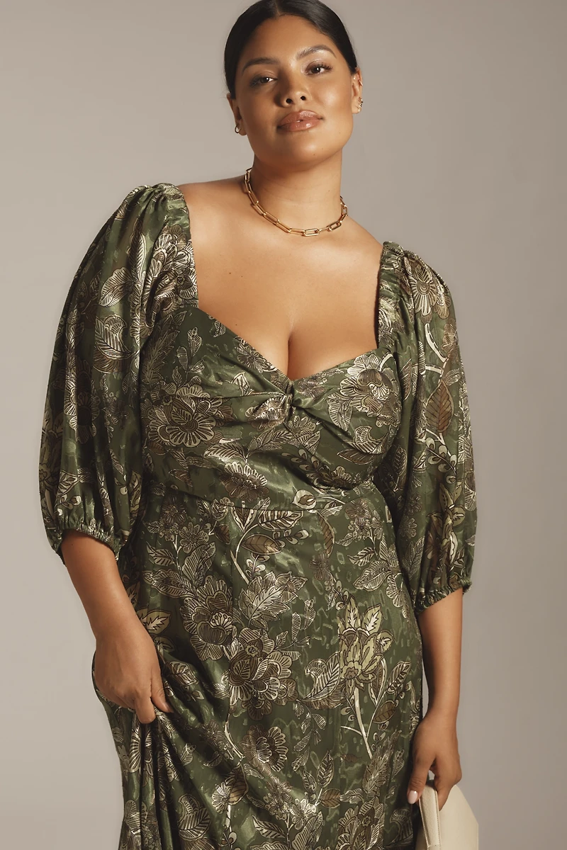 Hutch Printed Twist-Front Puff-Sleeve Ruffle-Hem Dress