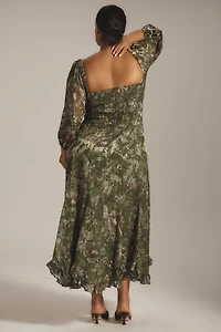 Hutch Printed Twist-Front Puff-Sleeve Ruffle-Hem Dress