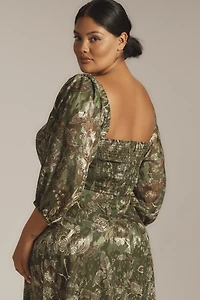Hutch Printed Twist-Front Puff-Sleeve Ruffle-Hem Dress