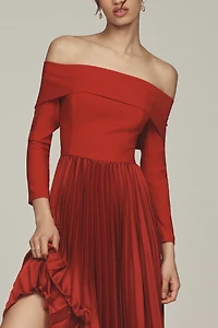 Hutch Long-Sleeve Off-The-Shoulder Pleated Maxi Dress