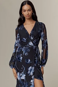 Hutch Long-Sleeve V-Neck Wrap Midi Dress