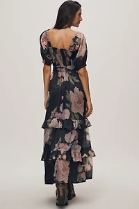 Hutch Puff-Sleeve Ruffled Midi Dress