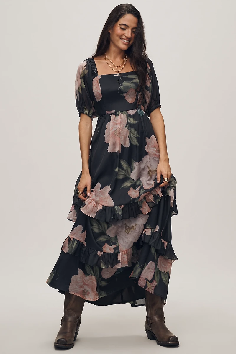 Hutch Puff-Sleeve Ruffled Midi Dress