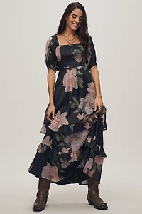Hutch Puff-Sleeve Ruffled Midi Dress