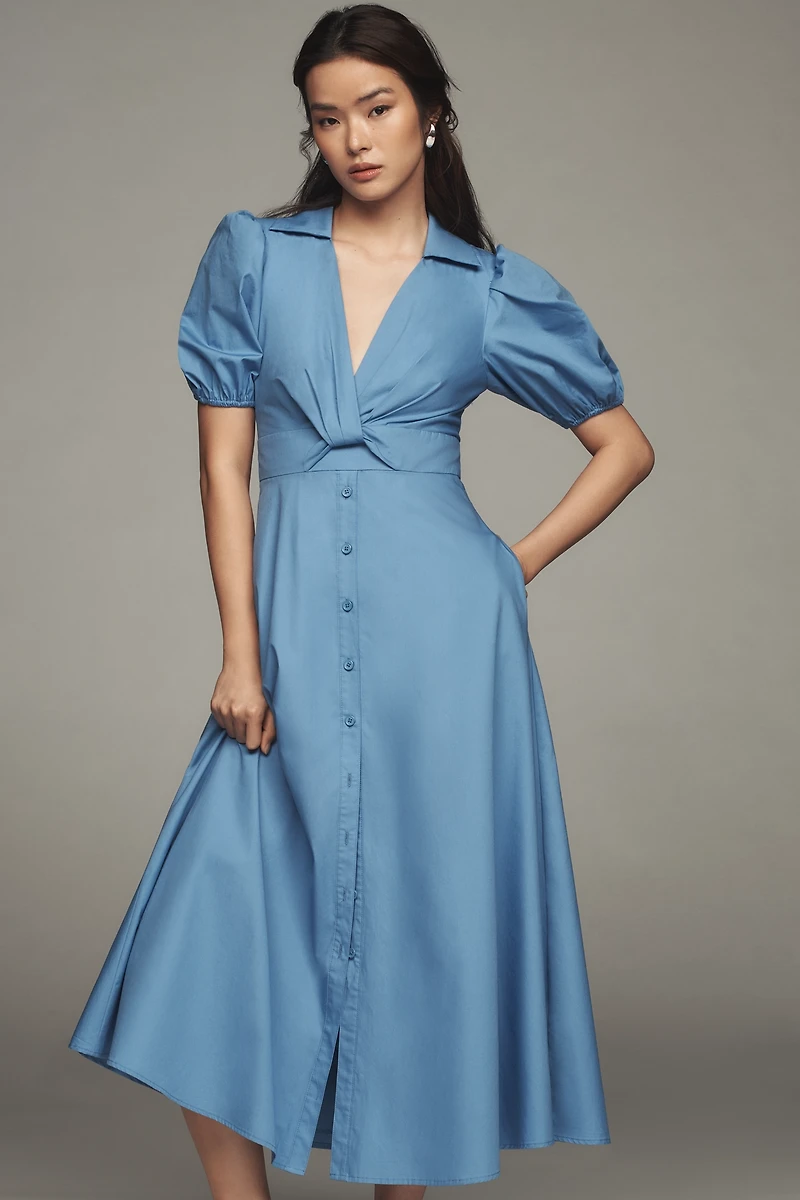 Hutch Laurel Puff-Sleeve Midi Dress