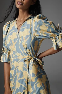 Hutch Puff-Sleeve Wrap Midi Dress