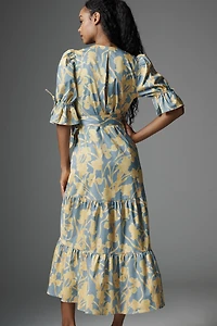 Hutch Puff-Sleeve Wrap Midi Dress