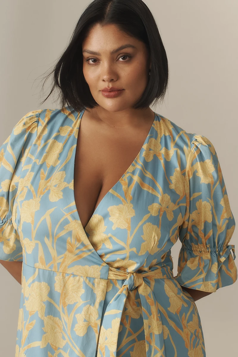 Hutch Puff-Sleeve Wrap Midi Dress