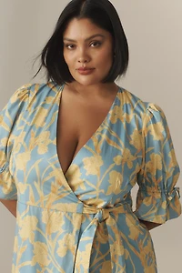 Hutch Puff-Sleeve Wrap Midi Dress