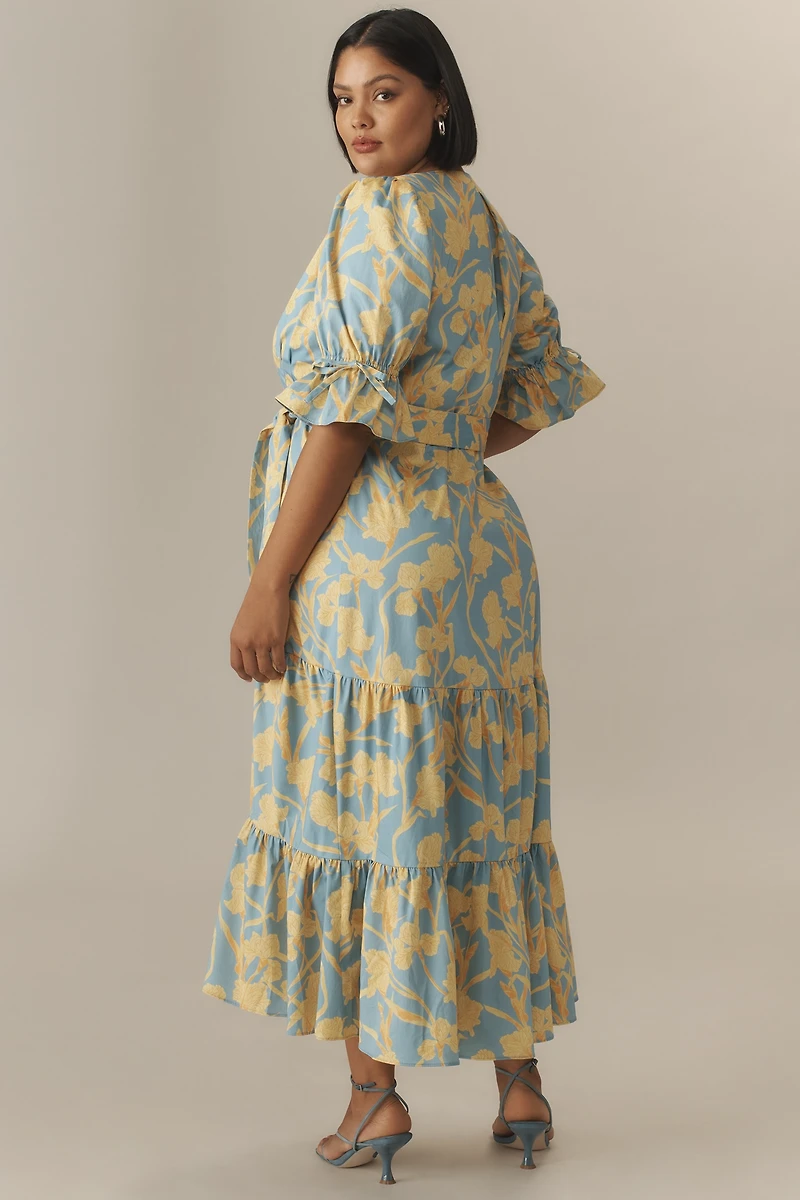 Hutch Puff-Sleeve Wrap Midi Dress
