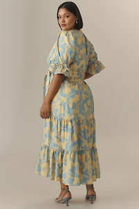 Hutch Puff-Sleeve Wrap Midi Dress