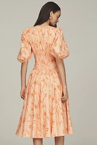 Hutch Madilyn Puff-Sleeve V-Neck Midi Dress