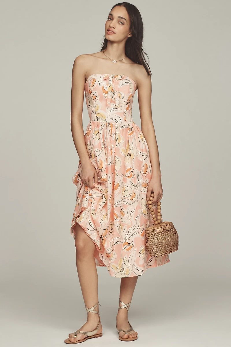 Hutch Iris Strapless Pleated A-Line Midi Dress