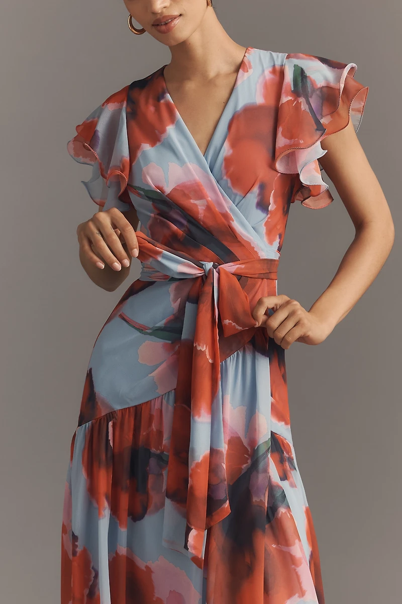Hutch Zola Short-Sleeve Ruffle Wrap Midi Dress