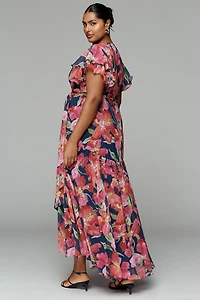 Hutch Zola Short-Sleeve Ruffle Wrap Midi Dress