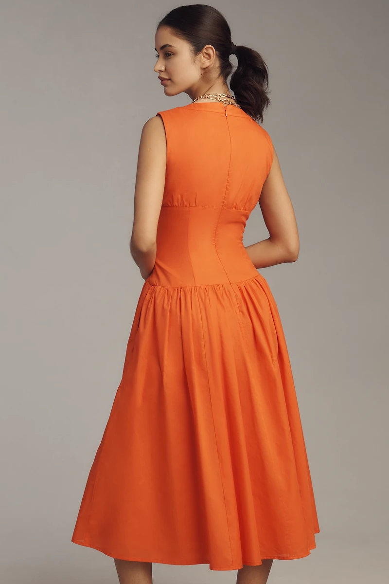 Hutch Indy Sleeveless V-Neck Button-Front Midi Dress