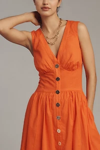 Hutch Indy Sleeveless V-Neck Button-Front Midi Dress