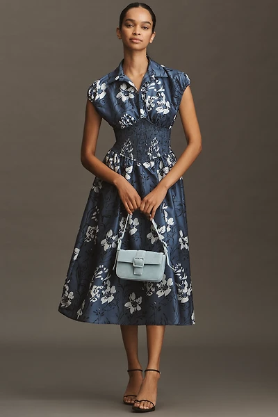 Hutch Smocked-Waist Short-Sleeve Midi Dress