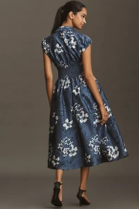 Hutch Smocked-Waist Short-Sleeve Midi Dress