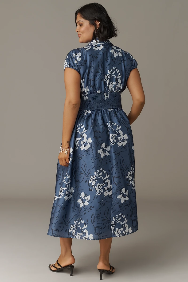 Hutch Smocked-Waist Short-Sleeve Midi Dress