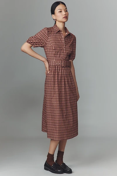 Hutch Parker Short-Sleeve Belted Midi Dress