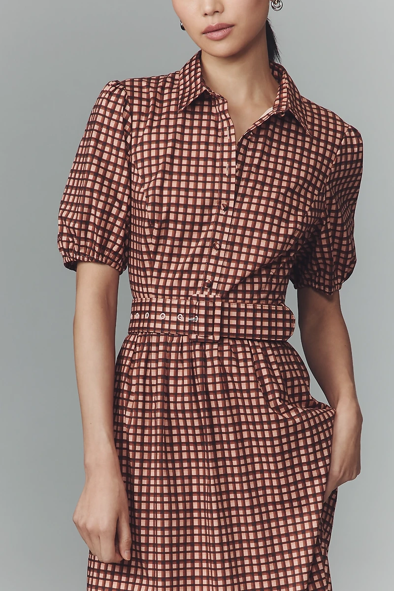 Hutch Parker Short-Sleeve Belted Midi Dress