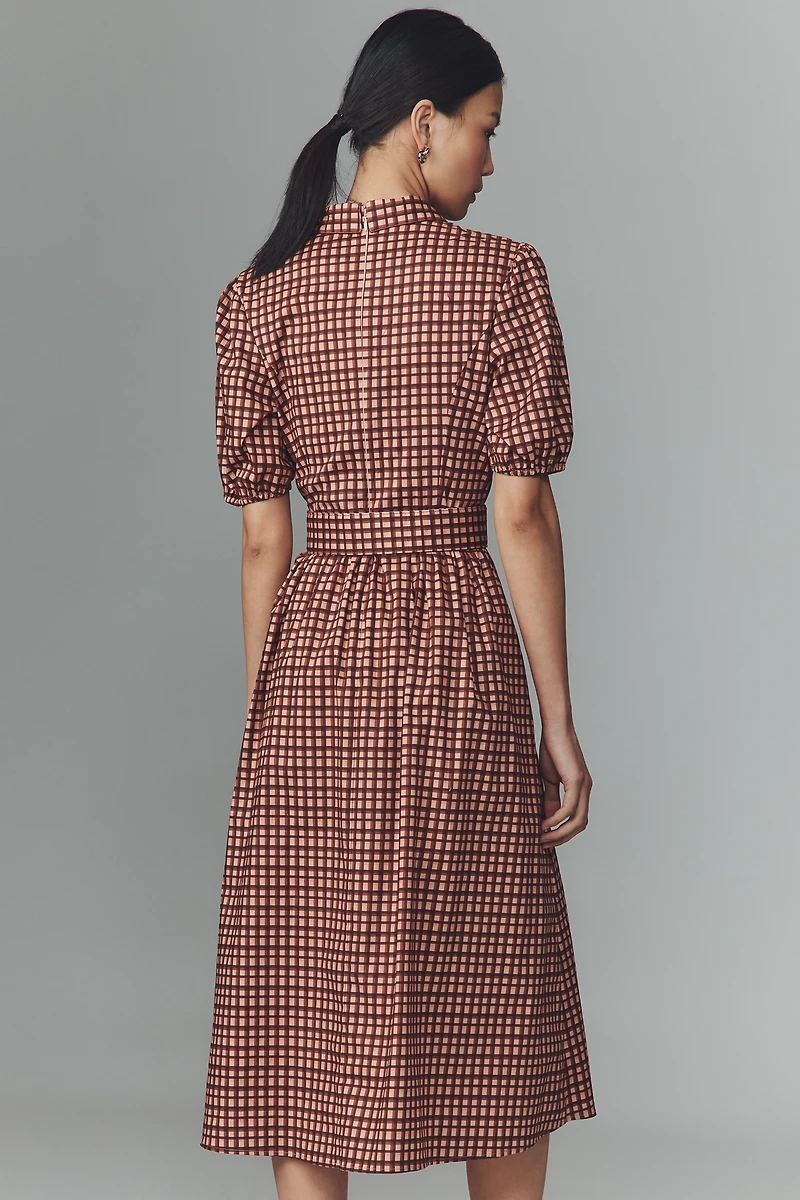 Hutch Parker Short-Sleeve Belted Midi Dress