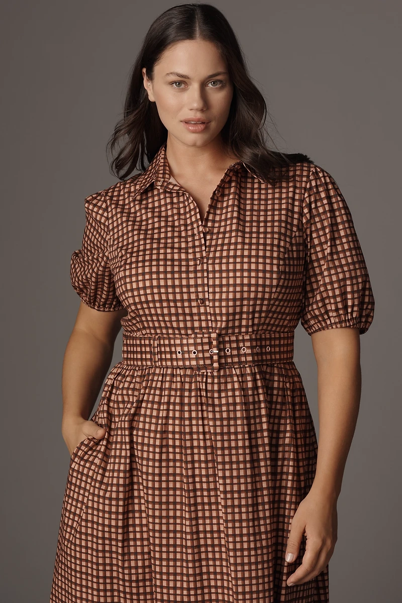 Hutch Parker Short-Sleeve Belted Midi Dress