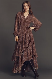 Hutch Helen Long-Sleeve Ruffled Wrap Maxi Dress