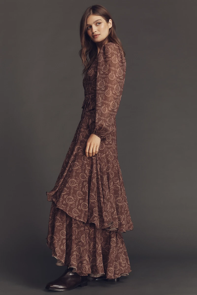 Hutch Helen Long-Sleeve Ruffled Wrap Maxi Dress