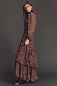 Hutch Helen Long-Sleeve Ruffled Wrap Maxi Dress