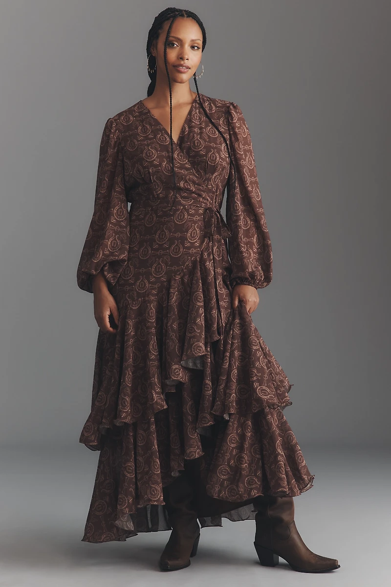 Hutch Helen Long-Sleeve Ruffled Wrap Maxi Dress