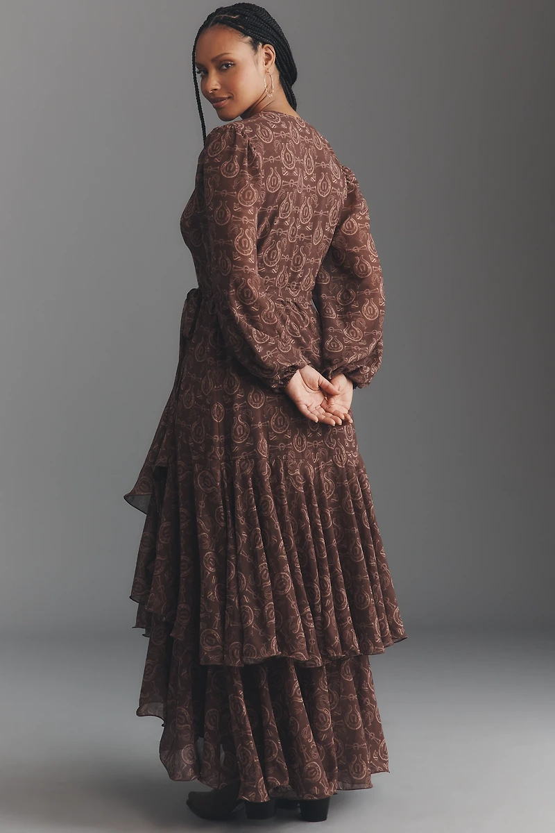 Hutch Helen Long-Sleeve Ruffled Wrap Maxi Dress
