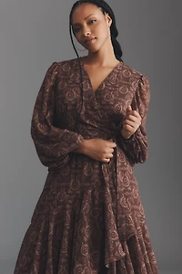 Hutch Helen Long-Sleeve Ruffled Wrap Maxi Dress