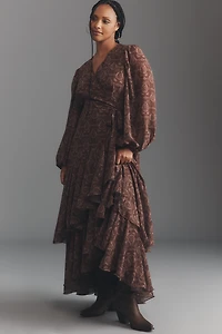 Hutch Helen Long-Sleeve Ruffled Wrap Maxi Dress