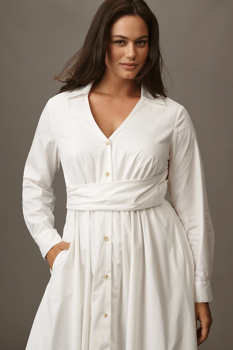 Hutch Long-Sleeve V-Neck Midi Shirt Dress