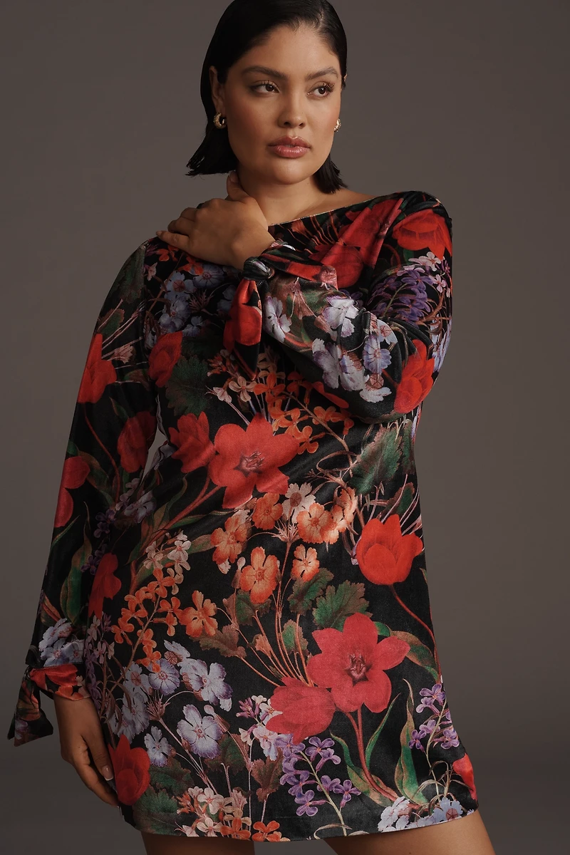 Hutch Shelby Long-Sleeve Velvet Shift Dress