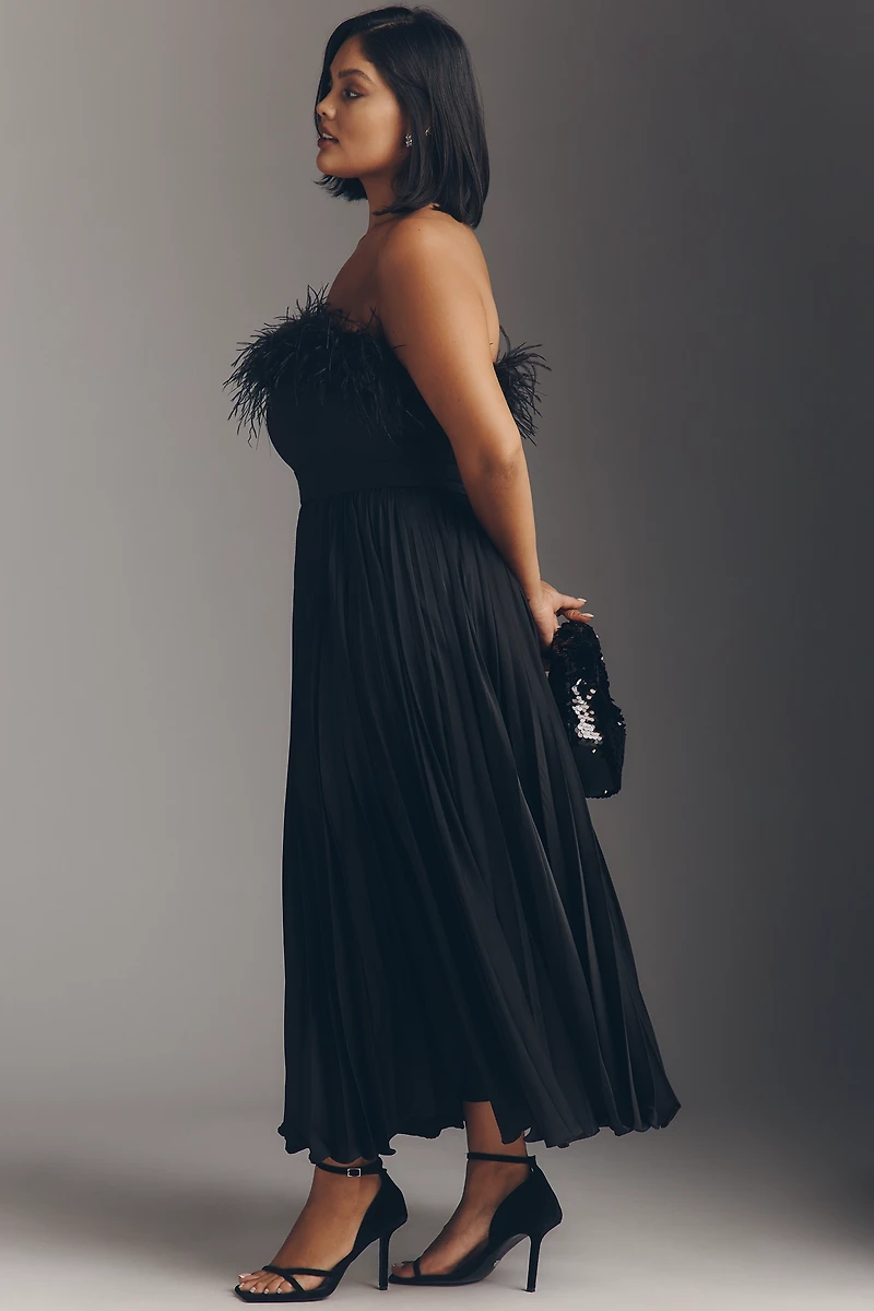 Hutch Strapless Faux Feather Midi Dress