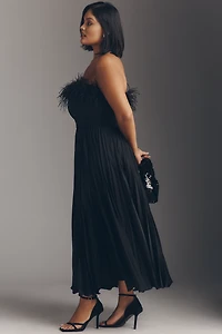 Hutch Strapless Faux Feather Midi Dress