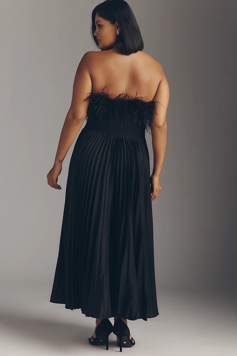 Hutch Strapless Faux Feather Midi Dress