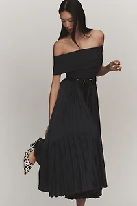 Hutch Stockton Off-Shoulder Satin Maxi Dress
