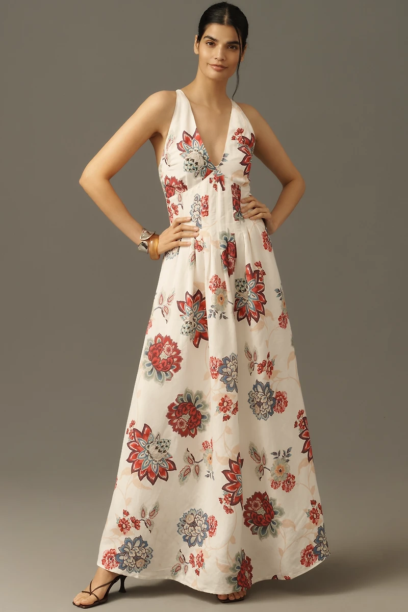 KIVARI Provence Linen Blend Sleeveless V-Neck Maxi Dress