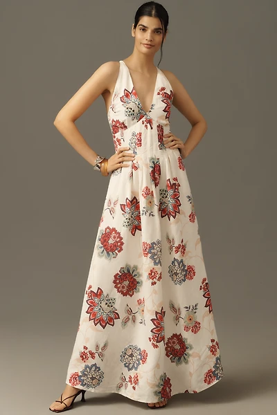 KIVARI Provence Linen Blend Sleeveless V-Neck Maxi Dress