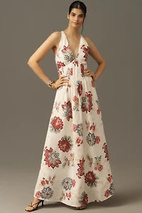 KIVARI Provence Linen Blend Sleeveless V-Neck Maxi Dress
