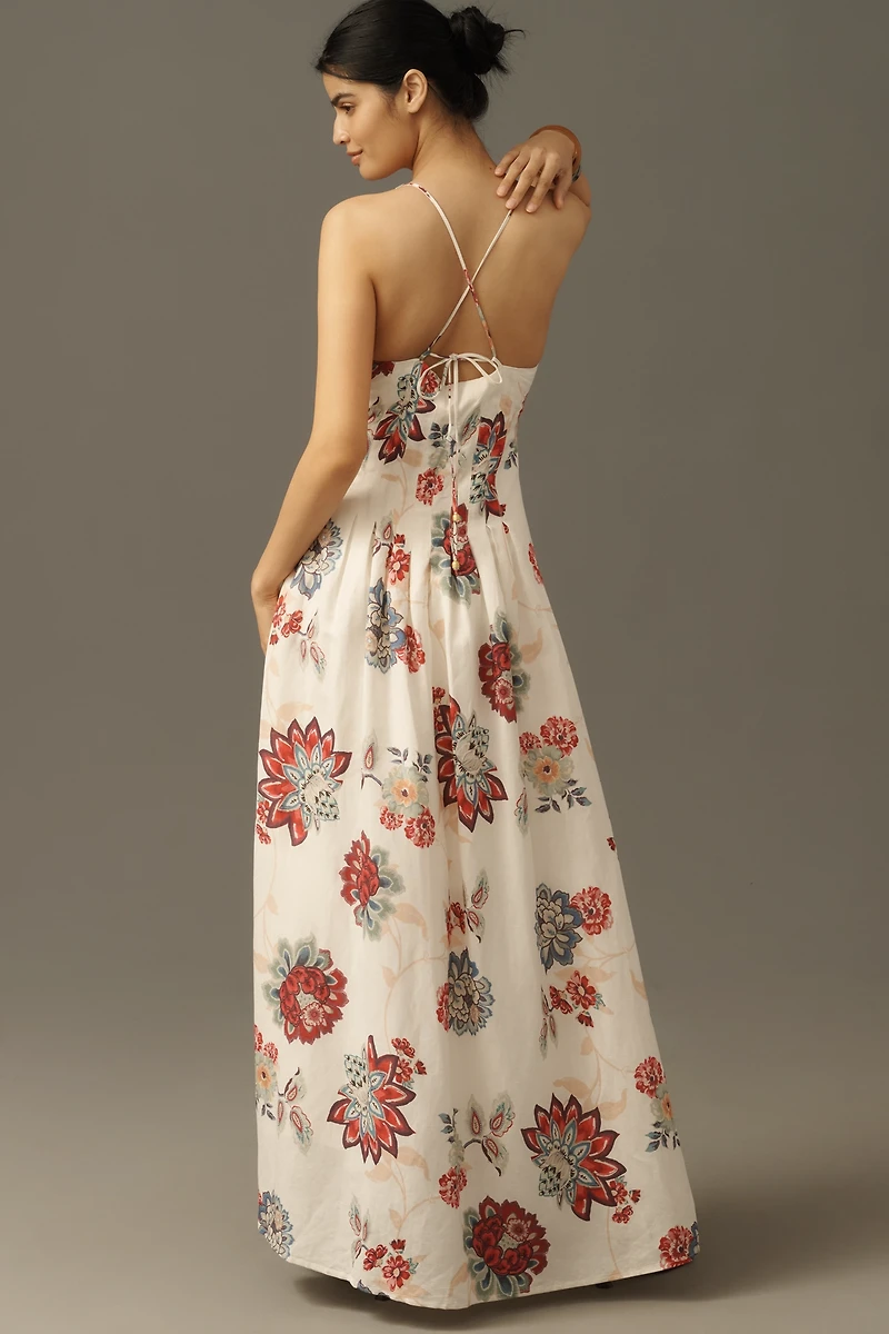 KIVARI Provence Linen Blend Sleeveless V-Neck Maxi Dress