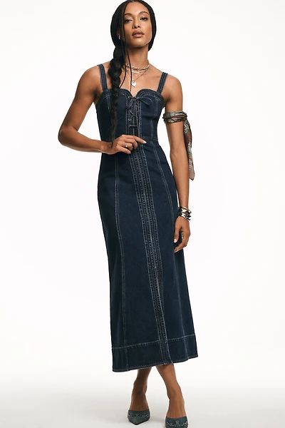 KIVARI Joelle Sweetheart Denim Midi Dress