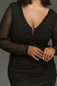 By Anthropologie Long-Sleeve Deep-V Hardware Midi Dress