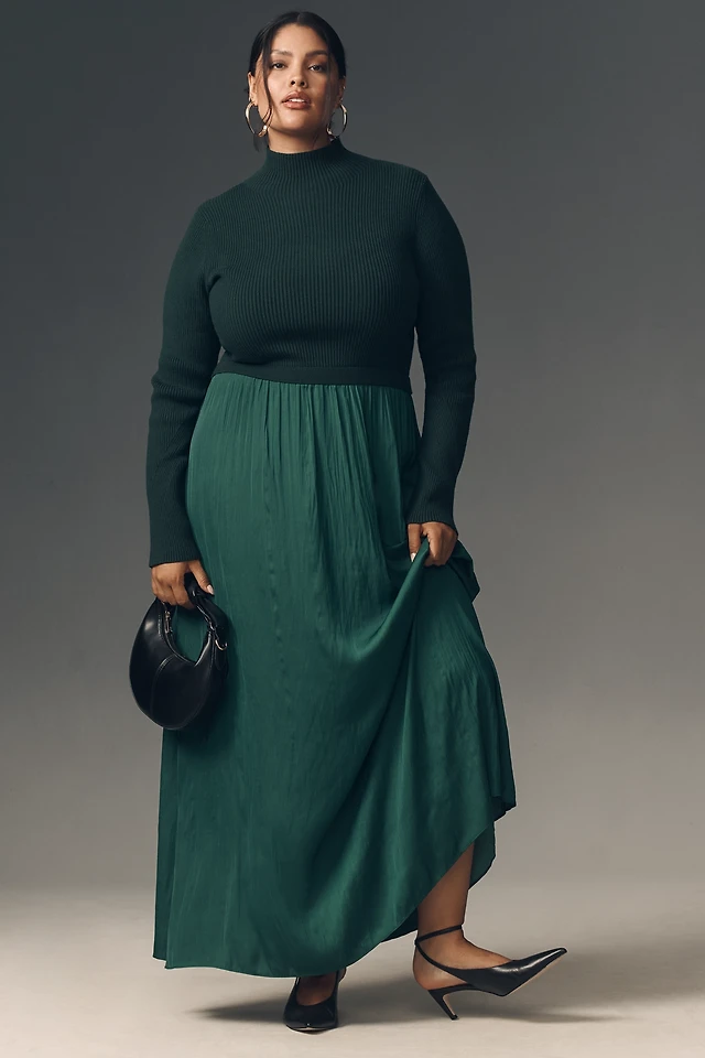 the thea long sleeve twofer maxi dress Thea Long-Sleeve Half-Zip Maxi Dress